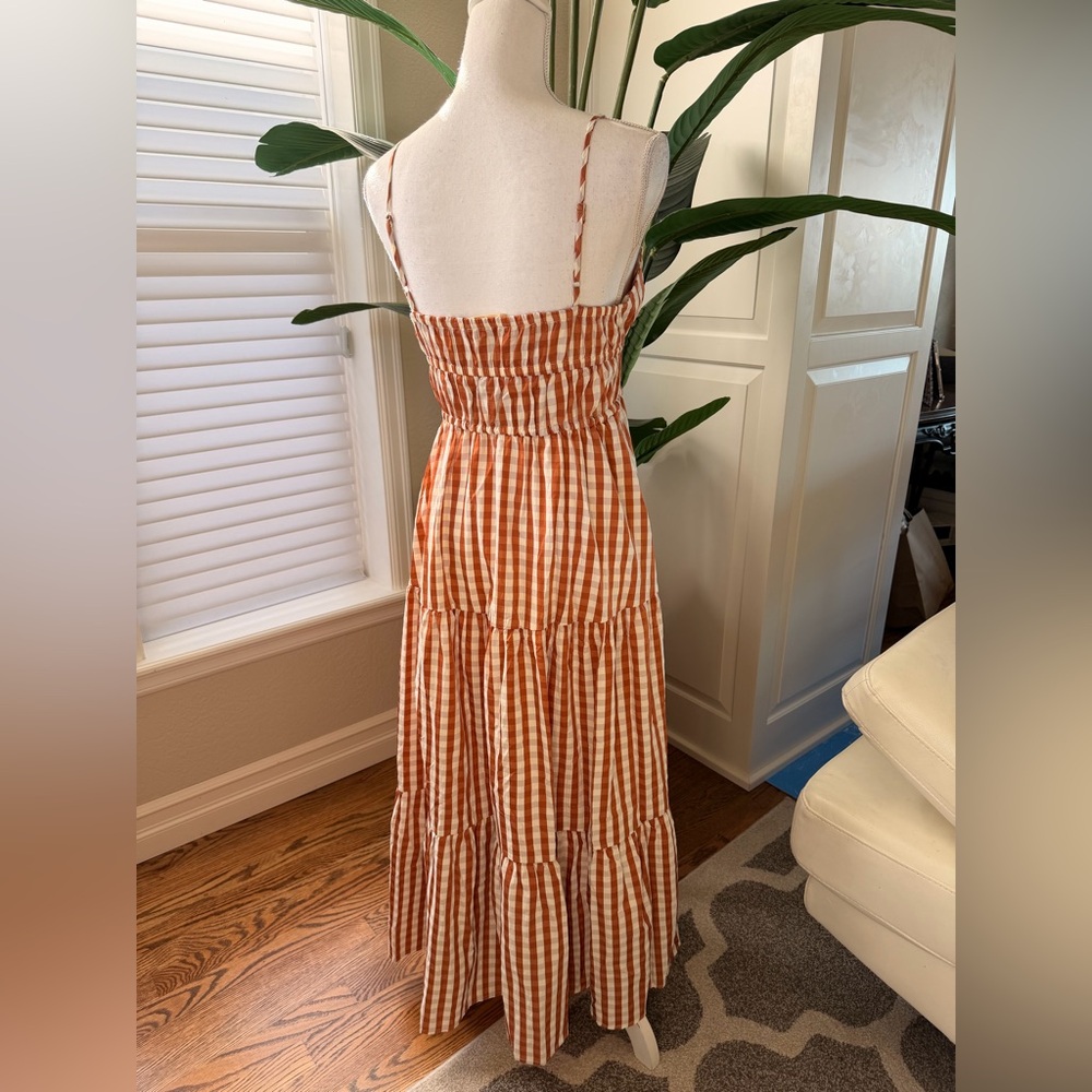 Altar'd State Rust & White Gingham Tiered Maxi Dress - Picture 2 of 6